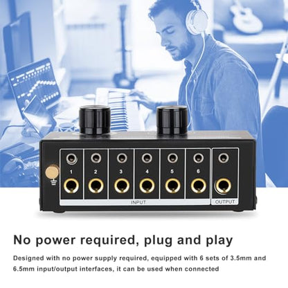 RCASwitch, RCAAudio Switch, QH 06 6 Input 1 Out Audio Signal Source Switcher, HiFi Input Selector Splitter Box