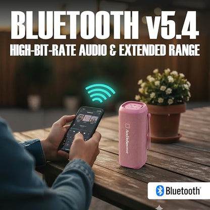 Audiosource Portable Bluetooth Speaker, 30W Loud Sound, Dual Passive Radiators for Deep Bass, Bluetooth 5.4, Auracast Multi-Speaker Pairing, IP67 Waterproof, 200ft Range, 12H Battery (Pink) - color: Pink