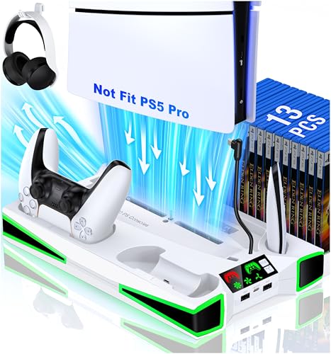 LIFUFUTEE Stand Cooling Station with 3-Level Cooling Fan, Stand with Controller Charging Station for Console Accessories with Headset Holder - color: Off-white