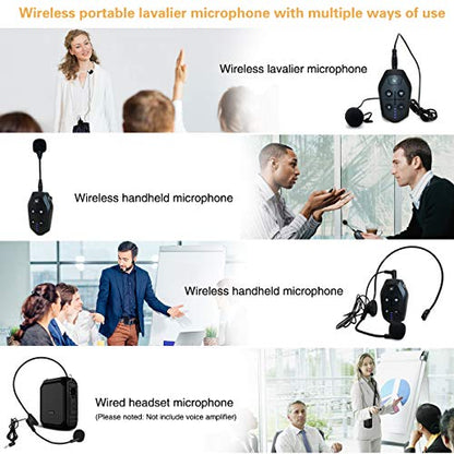 Lavalier Microphone Wireless&Wired Lapel Mic Set for Voice Amplifier Pa System Pa Speaker Video DSLR Camera Recording ect Mini Portable Clip On Rechargeable Transmitter with Receiver