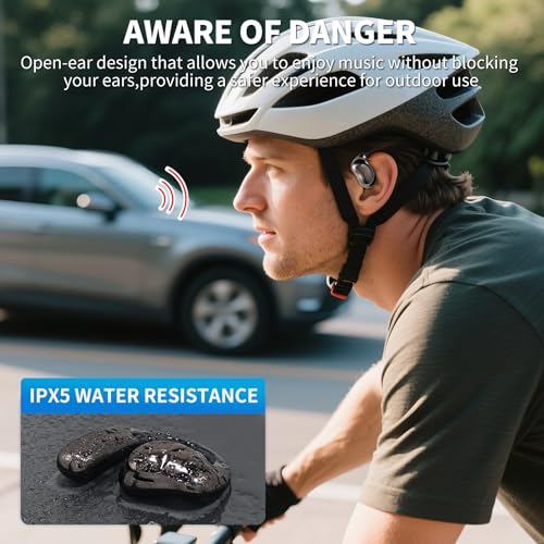 Open Ear Headphones with Touchscreen, Over Ear Bluetooth Earbuds, Black - color: Black