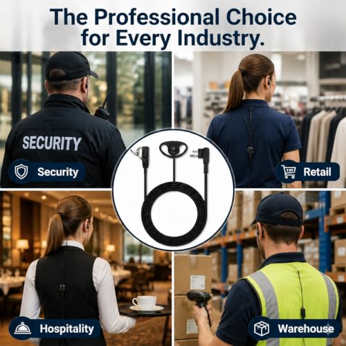 Walkie Talkie Earpiece with PTT Mic Compatible with Motorola CP200D CP100D R2 CP200 CP185 BPR40 CLS1410 CLS1110 RMU2040 RMU2080D Two Way Radio, 2 Pin D Shape Headset (D Shape Earpiece 5Pcs)