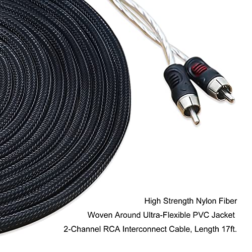 RECOIL PCI217 17ft 2-Channel RCA Audio Interconnects Cable Double Shielded | Premium 100% Oxygen Free Copper with Noise Reduction - style: 17ft 2-Channel RCA