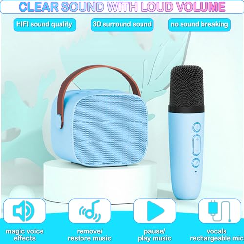 Mini Karaoke Machine for Kids & Adult, 4-12 Years Old Girls Christmas Birthday Gift, Karaoke Toys Gifts for Girls Ages 4, 5, 6, 7, 8, 9, 10, 12 +Year Old Birthday Party Cute Blue - color: Cute Blue