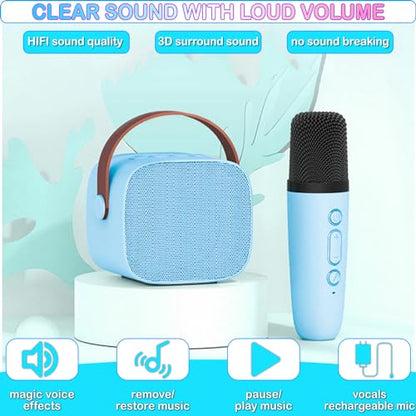 Mini Karaoke Machine for Kids & Adult, 4-12 Years Old Girls Christmas Birthday Gift, Karaoke Toys Gifts for Girls Ages 4, 5, 6, 7, 8, 9, 10, 12 +Year Old Birthday Party Cute Blue - color: Cute Blue