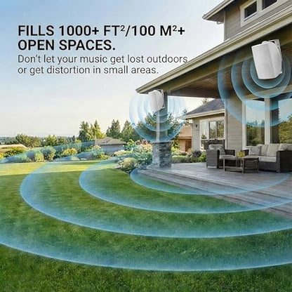 Herdio 8 Inch 600W Outdoor Bluetooth Speakers Waterproof with Powerful Bass, TWS Pairing Wall Mount Durable Loud Sound System | Ideal for Large Spaces: Commercial Areas, Spacious Backyards (White) - color: White