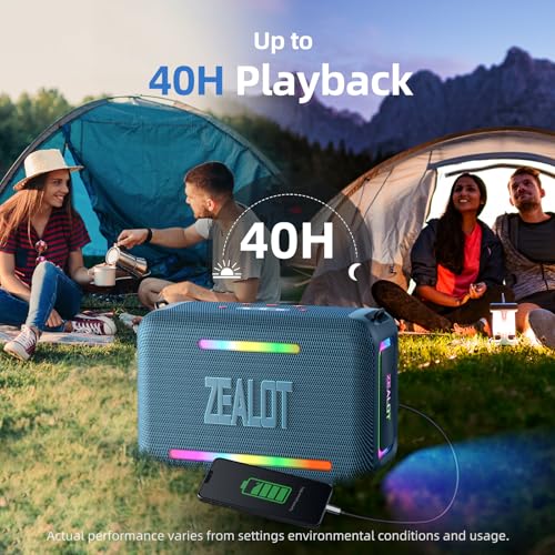 ZEALOT Bluetooth Speaker, 120W RMS 150W Peak Loud Wireless Speakers IPX6 Waterproof Bluetooth Subwoofer Speaker with LED Light, Custom EQ, 40H Playtime, Portable Speakers for Outdoor, Party - color: Blue