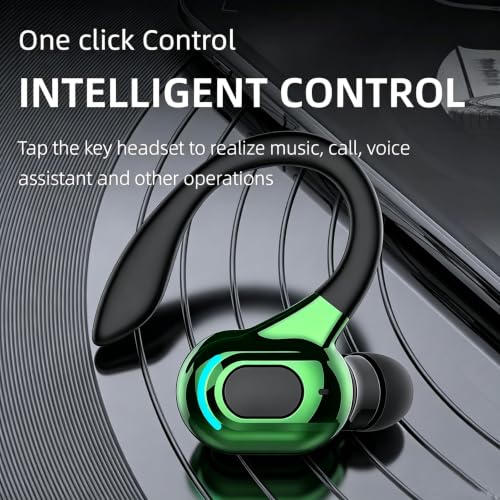 Wireless Headset Business Headphones,Waterproof Hanging Single Ear Earbuds,Mono Wireless Headset Noise Cancelling Sports Wireless Earpiece with Mic for Smart Phones (Green) - color: Green