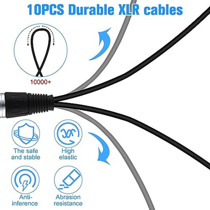 Kigeli XLR Y Splitter Cable 1 Female to 2 Male Patch Cable Balanced Microphone Cord Audio Adaptor for Speaker Stereo Mic to L and R Audio Track, 1 Foot(10 Pcs)