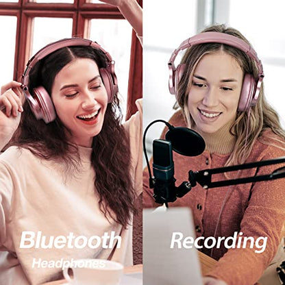 OneOdio A70 Bluetooth Over-Ear Headphones, Hi-Res Wired DJ Studio - RG | Wireless over-ear headphones with 72H playtime, 3.5mm/6.35mm wired jacks for studio monitoring, mixing, guitar, amp and PC - color: Rose Gold