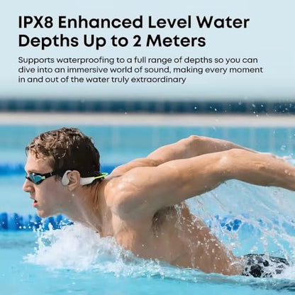 Open Ear Bone Conduction Swimming Headphones, IPX8 Waterproof, 16GB Memory, Bluetooth 5.4, AI Call Noise Reduction, Magnetic Fast Charge, 8.5H Playtime for Swim Run Bike-White&Green - color: white&green