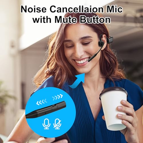 Open-Ear Bluetooth Wireless Trucker Headset with Microphone | Bluetooth Headphones with Noise Cancelling Mic , Wireless Headset with Mic for Work, Workout, Driving, Call - color: Black