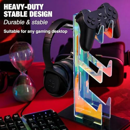 NiHome Controller Holder Headphone Stand 3-Tier Iridescent Acrylic Gaming | Headset Mount With Anti-Slip Base, Cable Holes, Universal For PS5 Xbox Switch, Desk Organizer, Gamer Gifts - size: Iridescent 3-Tier