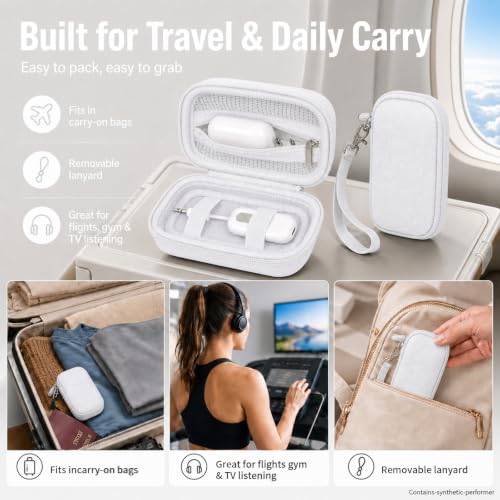 COMECASE Bluetooth Transmitter Case for AirFly SE/Pro 2/Pro/Duo | Hard EVA, Deep Mesh Pocket, Dual Elastic Straps, Fits for Avantree Relay, for 1Mii, Airplane Travel Tech, Case Only, White - color: White