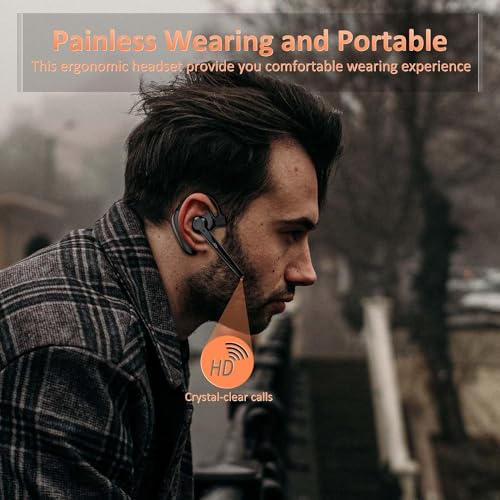 AMINY Wireless Bluetooth Headset with Microphone 30 Hrs Talking Time V5.3 Auriculares Bluetooth Earpiece,AI Noise Cancelling Bluetooth Earphones for Trucker Office Home
