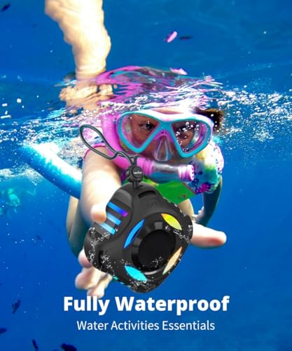 comiso Shower Speaker, Portable Speaker with Robust Bass, IP67 Waterproof | Bluetooth Speaker with LED Light, Floating, Stereo Sound, 2000mAh, Lanyard, Great for Kayak, Travel, Beach, Gift for All Ages - color: Black