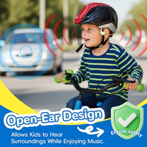 ANCwear Kids Open Ear Headphones, 85dB Volume Limit, Ages 5+ | 17g air conduction design with IPX6 water resistance, mic, magnetic charging and 10H battery for school, sports and travel - color: Orange