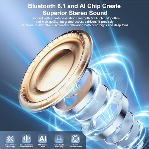 Bluetooth 6.1 Headphones True Wireless Earbuds 120hrs Playtime Wireless Charging Case, Digital Display Sports Ear Buds with Earhook Hi-Res Audio Clear Calls Earphones IPX7 Waterproof for Running Gym