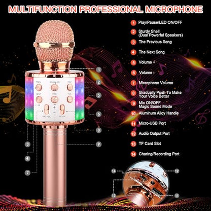 ShinePick Karaoke Microphone, 4 in 1 Wireless Microphone with LED Lights Handheld Portable Karaoke Machine, Home KTV Player, Compatible with Android & iOS Devices(Pink) - color: pink
