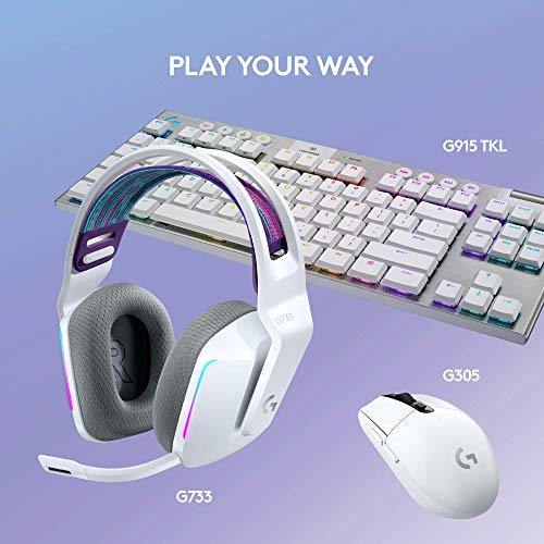 Logitech G733 Lightspeed Wireless Gaming Headset with Suspension Headband, LIGHTSYNC RGB, Blue VO!CE mic Technology and PRO-G Audio Drivers - White (Renewed) - color: White