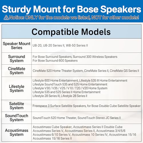 Angle Adjustable Speaker Mount for Bose Speaker Wall Mounts - Wall & Ceiling Mount for Bose UB-20 Series II, SoundTouch, CineMate, Lifestyle, Acoustimass, Cube Surround Sound Speakers Bracket, Black - color: Black