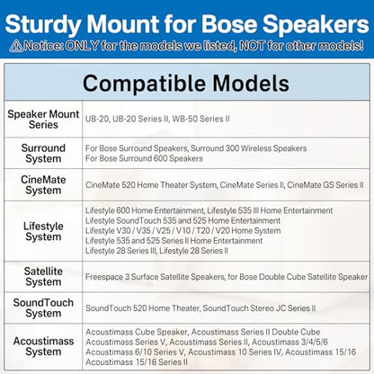 Angle Adjustable Speaker Mount for Bose Speaker Wall Mounts - Wall & Ceiling Mount for Bose UB-20 Series II, SoundTouch, CineMate, Lifestyle, Acoustimass, Cube Surround Sound Speakers Bracket, Black - color: Black