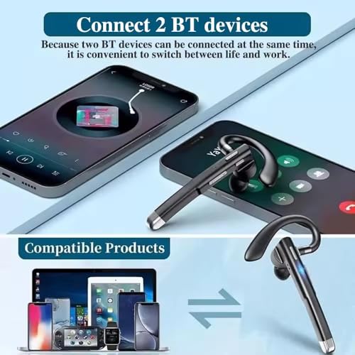 Wireless Headset with Mic for Work | Single-Eart Lightweight Earhook Design, IP55 Waterproof, 8H Battery for Driving, Music & Business Calls - size: T520