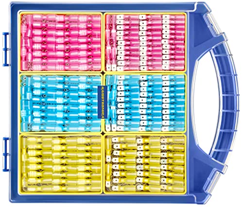 haisstronica 560PCS Heat Shrink Spade Connectors, 22-10 AWG, Male/Female | Quick Disconnects for Component Service, Reinforced Refillable Case, Removable Size Bins, Wire Connectors - size: AWG 22-10, style: Male&Female Kit 560PCS