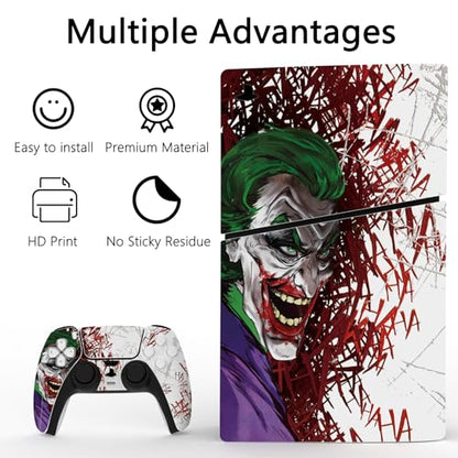 PlayVital Full Set Skin Sticker for ps5 Slim Console Disc Edition (The New Smaller Design), Vinyl Skin Decal Cover for ps5 Controller & Headset & Charging Station & Media Remote - Clown Hahaha - color: Clown Hahaha
