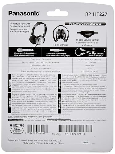 Panasonic Stereo Headphones On Ear Headphones with XBS Port, Integrated Volume Controller and Lightweight Foldable Design - RP-HT227-K (Black & Silver) 36 x 6.7 x 0.5 inches (Pack of 10) - size: 36 x 6.7 x 0.5 inches (Pack of 10), style: On Ear - With Vol