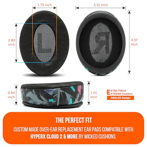 WC Freeze V2 Cloud - Angled Cooling Gel Earpads Compatible with HyperX Cloud Series by Wicked Cushions | Angled Pads for Extreme Comfort, New Freeze V2 Cooling Fabric, Extra Thick | 90's Black - color: 90's Black