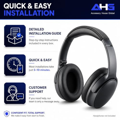 AHG QC45 Ear Pads Compatible with Bose QuietComfort 45 35 QC35 II QCSC QCSE | Easy DIY Fit | Premium Protein Leather | Extra Thick | Soft High-Density Foam - color: Black