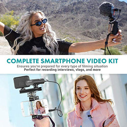 Movo Huge iPhone Vlogging Kit V8 with iPhone Lightning Dongle, Mini Tripod, Grip Rig, Wireless Shotgun Mini, 360° Stereo Microphones, LED Lights, Remote - Perfect for TiKTok, YouTube, and Streaming