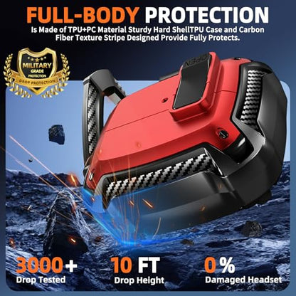 Safety Lock Case for Samsung Galaxy Buds3 FE/3/3 Pro (Red) | with Phone Stand,with Secure Lock Clip & Cleaning kit Full Body Shockproof Carbon Fiber Protection Design - color: D-Red