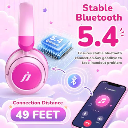 B8 Kids Bluetooth Headphones, Over-Ear Wireless Headphones with Mic, Bluetooth 5.4, 85/94dB Safe Volume Limit, 80H Playtime, USB-C, Foldable Headphones for Kids, School, Travel, Tablet, iPad