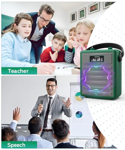 SHIDU 40W Wireless Voice Amplifier for Teachers with Dual Microphones | Powerful Bluetooth Speaker PA System Karaoke Machine, Portable Speaker with Microphone Support BT/USB/TF Card/Aux/Guitar - color: Green