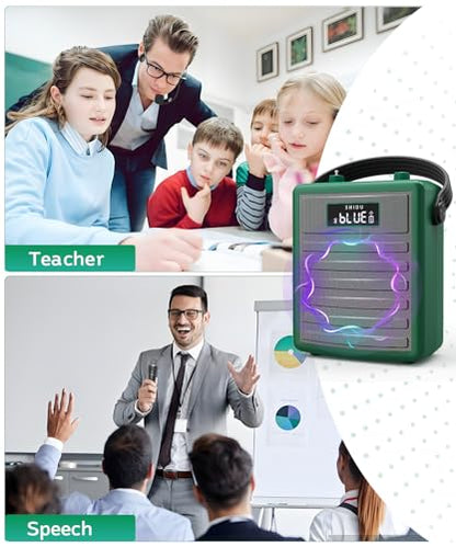 SHIDU 40W Wireless Voice Amplifier for Teachers with Dual Microphones | Powerful Bluetooth Speaker PA System Karaoke Machine, Portable Speaker with Microphone Support BT/USB/TF Card/Aux/Guitar - color: Green