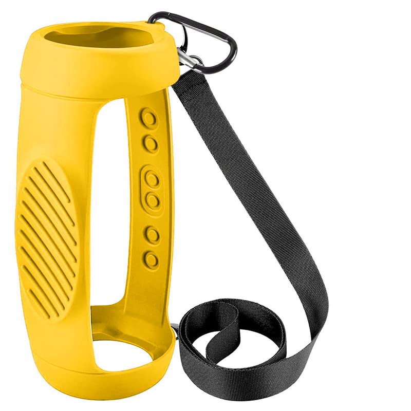Silicone Case Cover for JBL Charge 5 Bluetooth Speaker, Travel Carrying Protective with Shoulder Strap and Carabiner (Yellow) - color: Yellow