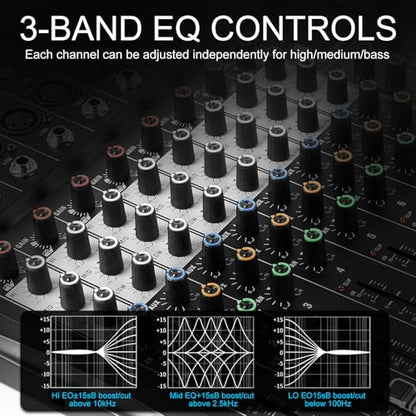 8-Channel Audio Mixer, Recording Sound Board with Bluetooth