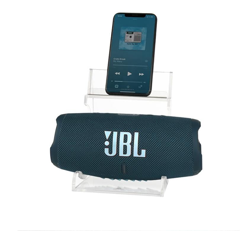 Coyktonty Acrylic Desktop Speaker Stand for JBL Charge6/5/4/iPhone, Clear Table Holder for Speaker and Smartphone (Black) - color: Black