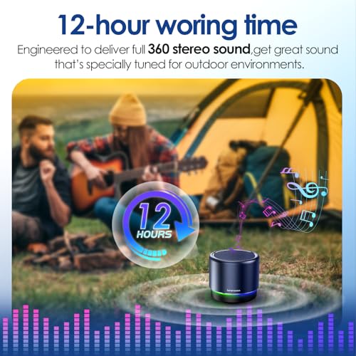 Small Bluetooth Speaker with Lights, Mini Speakers with BT5.4, Stereo Sound | 12H Battery Life, Metal Cover,TWS Pairing, Wireless Speaker with RGB Lights for Home/Travel/Outdoor/Car/Beach by Music Lovers - color: Blue