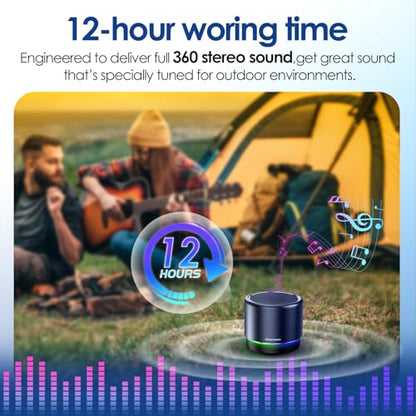 Small Bluetooth Speaker with Lights, Mini Speakers with BT5.4, Stereo Sound | 12H Battery Life, Metal Cover,TWS Pairing, Wireless Speaker with RGB Lights for Home/Travel/Outdoor/Car/Beach by Music Lovers - color: Blue
