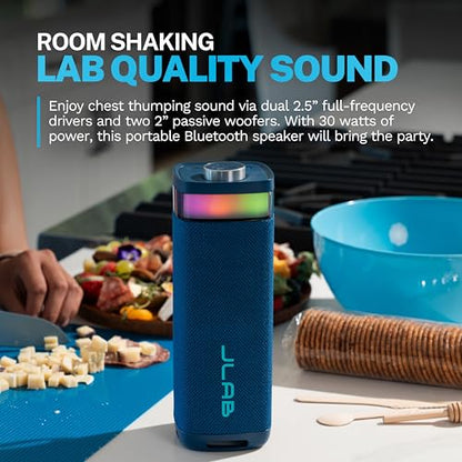 JLab, JBuds Party, Portable Bluetooth Speaker, Waterproof, RGB Lighting, Multi-Speaker Connect, Navy - color: Navy
