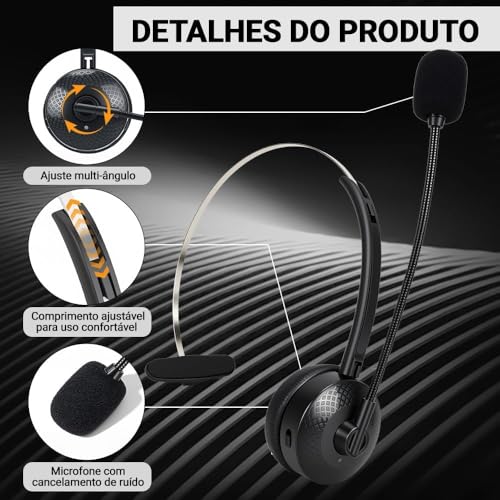 Bluetooth Headset with Mic, Wireless On Ear Headphones with Noise Cancelling Microphone for Trucker, Hand Free Wireless Headset for Cellphone