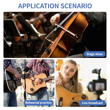 XTUGA Wireless Instrument Microphone with Suction Cup, Wireless Guitar Microphone System 2.4G Rechargeable, Violin, Cello, 6 Hours Battery (KX-722-1)