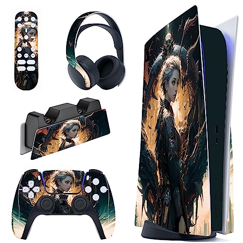 PlayVital Dragon Vision Full Set Skin Decal for ps5 Console Disc Edition, Sticker Vinyl Decal Cover for ps5 Controller & Charging Station & Headset & Media Remote - color: Dragon Vision