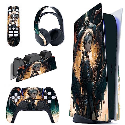 PlayVital Dragon Vision Full Set Skin Decal for ps5 Console Disc Edition, Sticker Vinyl Decal Cover for ps5 Controller & Charging Station & Headset & Media Remote - color: Dragon Vision