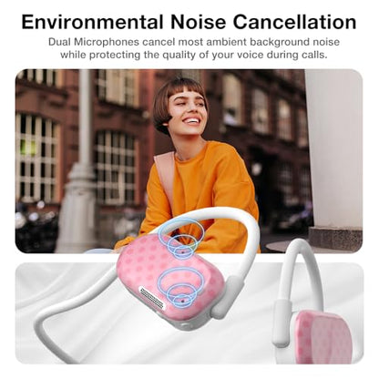 Purity Air Open Ear Headphones - True Air Conduction Wireless Bluetooth Open Ear Earbuds with Dual Mic for iPhone/Android - Secured Long Wearing Comfort, Sports Sweat Resistant (BMDS158) - color: Bubblegum Dots