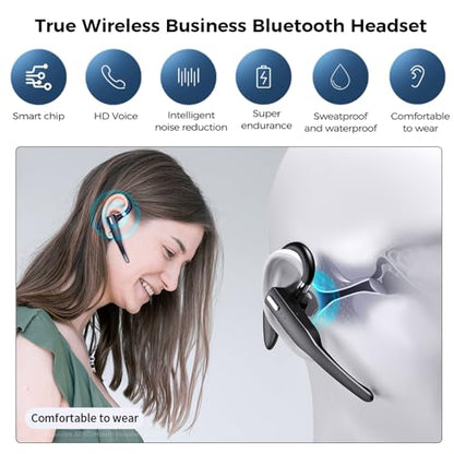 AI Bluetooth Headset Wireless Bluetooth Headphone Earphone Earpiece with Translation, Noise Cancelling, Last 72H, Single-Ear Earbuds with Microphone, for Phone/PC/Laptop, Daily/Office/Trucker