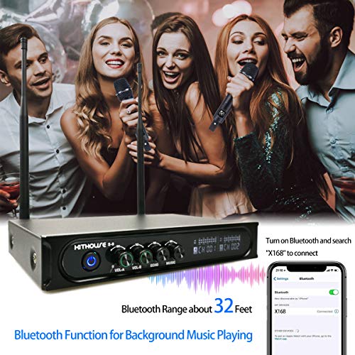 S9 UHF Rechargeable Wireless Microphone System Karaoke Microphone Wireless Mic Cordless Dual with Bluetooth Receiver Box + Volume Control ECHO for Karaoke Singing Speech Meeting Church, 200FT